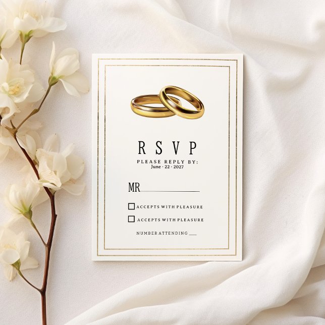 Invitation Simple élégantes bagues blanches et or RSVP (Simple elegant white and gold rings RSVP )