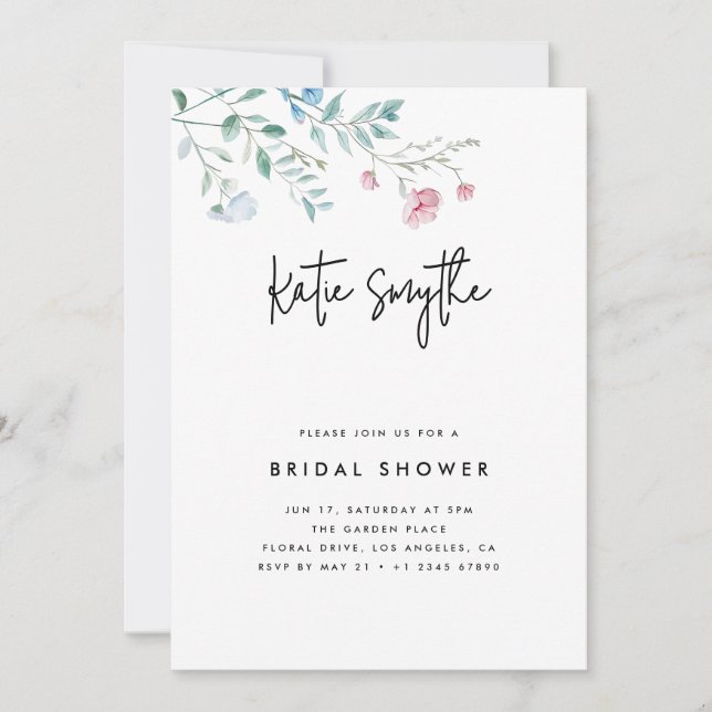 Invitation Simple Élégantes Fleurs Sauvages Baby Shower (Devant)
