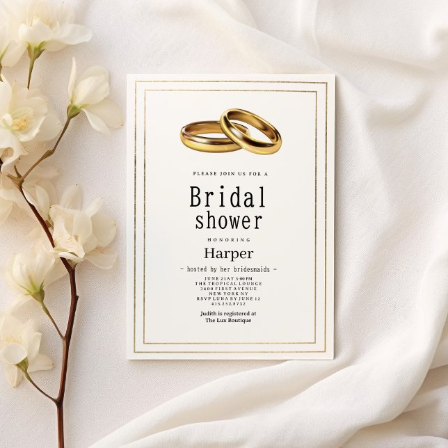 Invitation Simple élégants anneaux blancs et or Shower de mar (Simple elegant white and gold rings Bridal Shower)