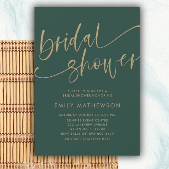 Invitation Simple Émeraude Vert & Or Fête de Mariage (Créateur téléchargé)