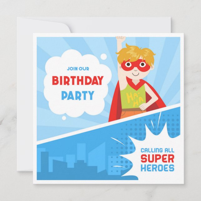 Invitation Simple enfant remplir dans le noir Superhero anniv (Devant)