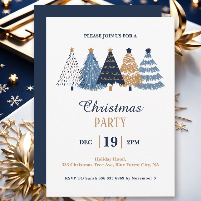 Invitation Simple Entreprise Bleu Arbres de Noël Vacances (Simple Corporate Blue Christmas Trees Holiday Invitation)