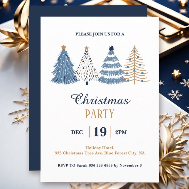 Invitation Simple Entreprise Bleu Noël (Simple Corporate Blue Christmas Holiday Party Invitation)