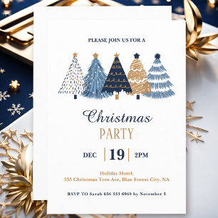 Invitation Simple Entreprise Bleu Noël Arbres de fête