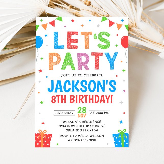 Invitation simple et colorée pour fête d'anniversa (Créateur téléchargé)
