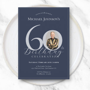 Invitation Simple et élégant 60e anniversaire bleu marine arg