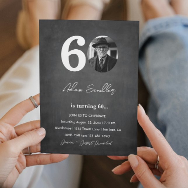 Invitation Simple et élégant 60e anniversaire fête Grey (Créateur téléchargé)