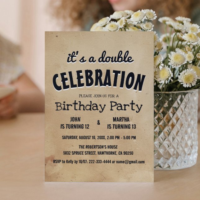 Invitation Simple et élégant Beige Double Anniversaire Inv (Créateur téléchargé)