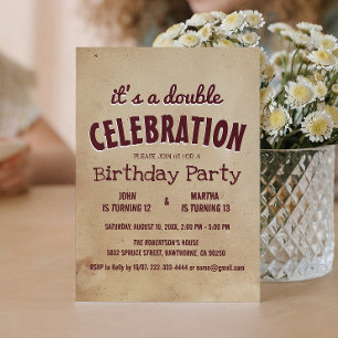 Invitation Simple et élégant Beige Double Anniversaire Inv