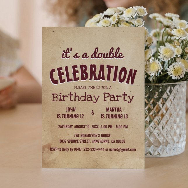 Invitation Simple et élégant Beige Double Anniversaire Inv (Créateur téléchargé)
