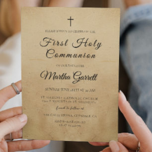 Invitation Simple et élégant Beige Première Communion Sainte