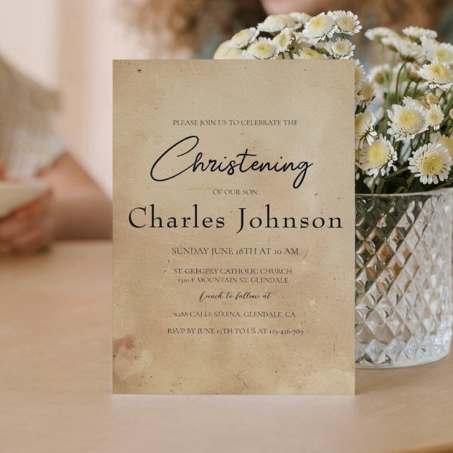 Invitation Simple et élégant Christening Rustique Son (Créateur téléchargé)