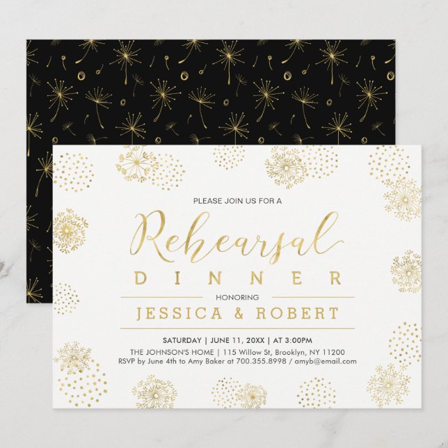 Invitation Simple et Élégant Dîner de Répétition de Mariage e (Devant / Derrière)