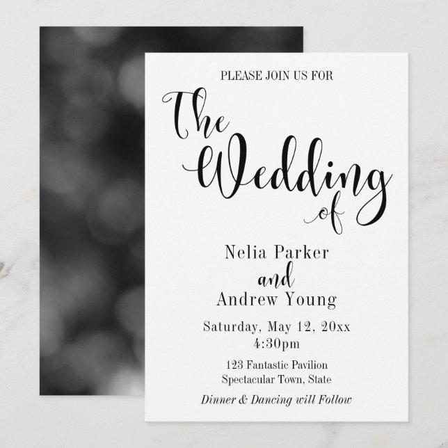 Invitation Simple et élégant mariage avec texte noir moderne (Devant / Derrière)
