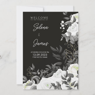 Invitation simple et élégant, mariage floral noir et blanc