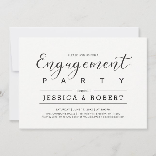 Invitation Simple et élégant mariage noir fiançailles fête (Devant)