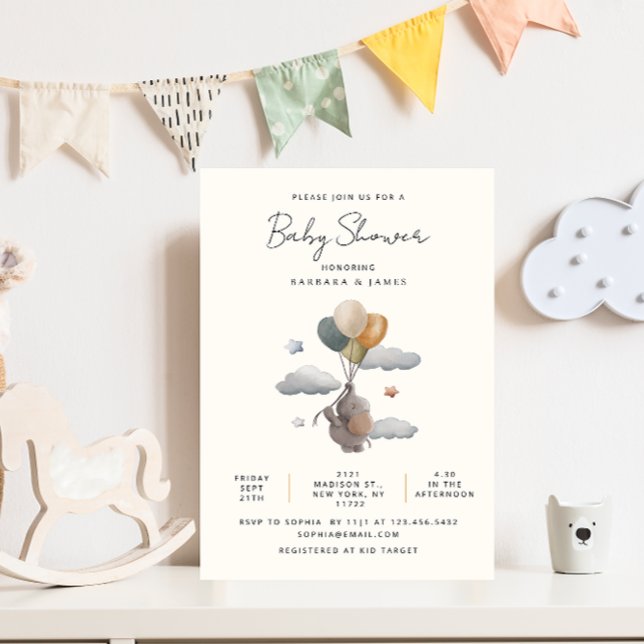 Invitation Simple et élégant Minimaliste Baby Sower Elephant (Créateur téléchargé)
