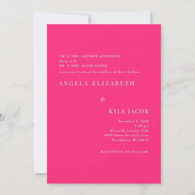 Invitation Simple et Élégant Rose Chaud Texte Blanc Mariage  (Devant)