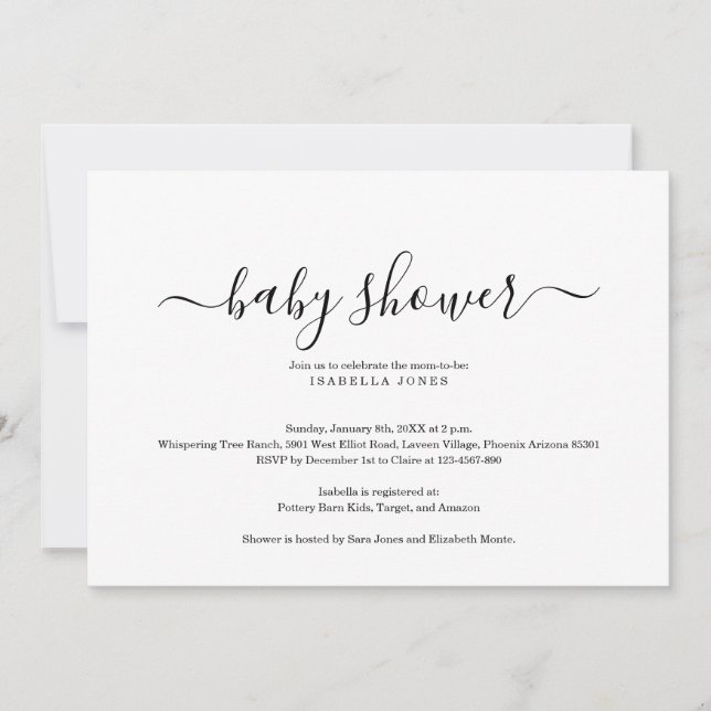 Invitation simple et élégante de baby shower (Devant)