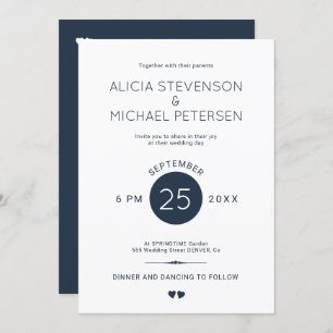 Invitation Simple et élégante marine bleu et blanc mariage