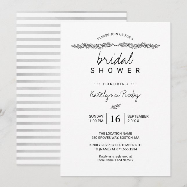 Invitation simple et élégante pour une douche de m (Devant / Derrière)