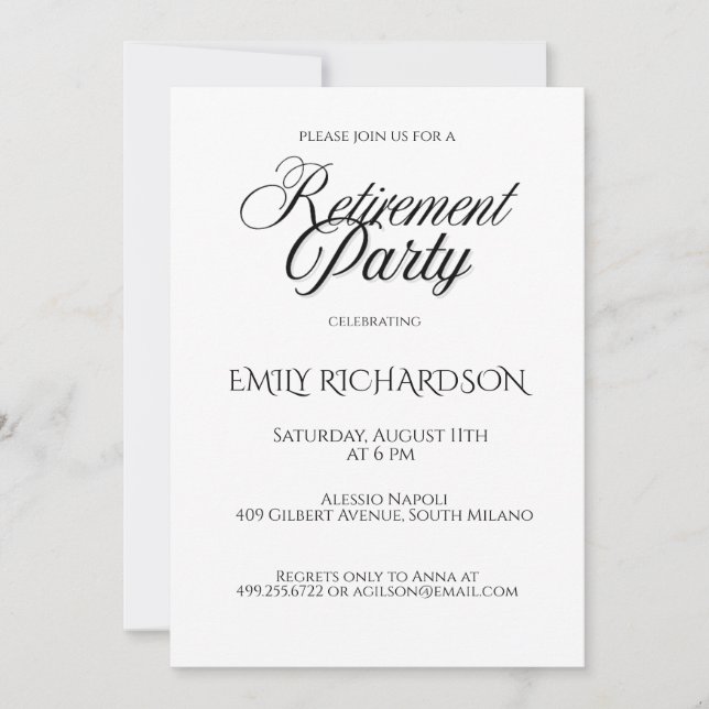 Invitation simple et élégante pour une fête de ret (Devant)