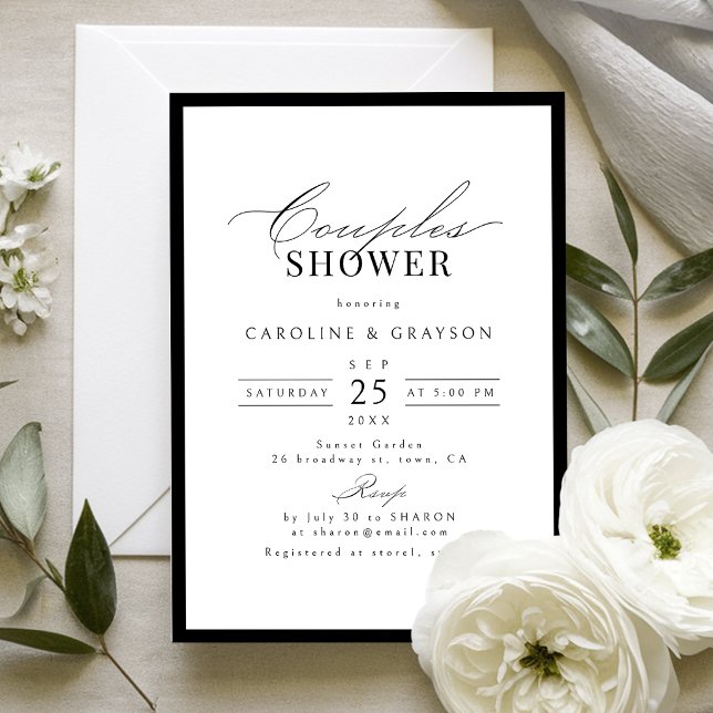 Invitation Simple et élégante typographie de baptême de coupl (Simple Graceful Script Typography Couples Shower Invitation)