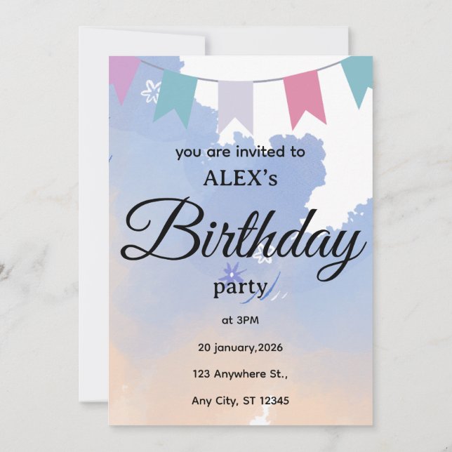 Invitation simple et mignonne pour une fête d'anni (Dos)