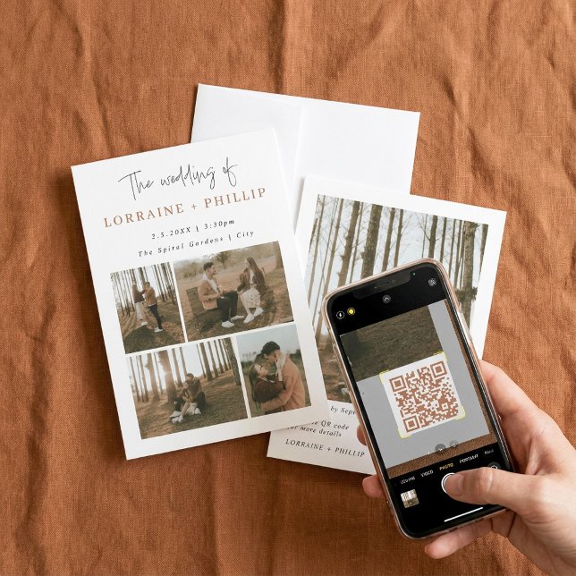 Invitation Simple et moderne 5 photo code QR mariage (Simple and modern 5 photo QR code wedding Invitation)