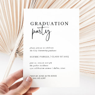 Invitation Simple et moderne   Black and White Grad Party