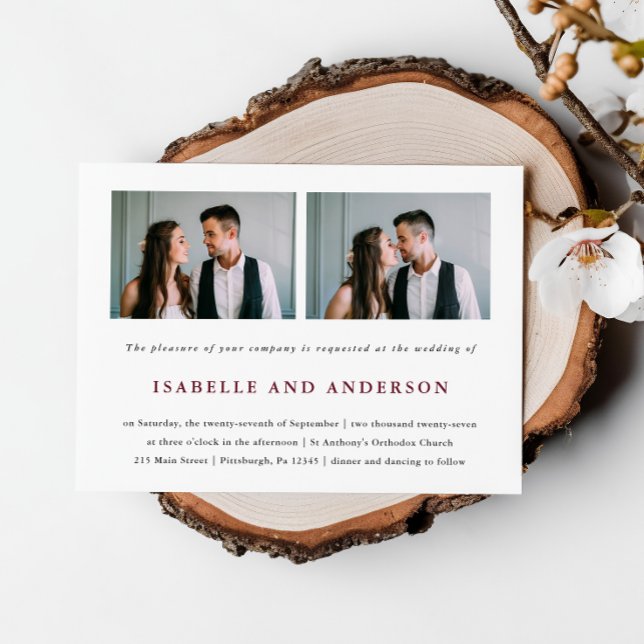 Invitation Simple et moderne Bourgogne Deux Mariages photo (Créateur téléchargé)