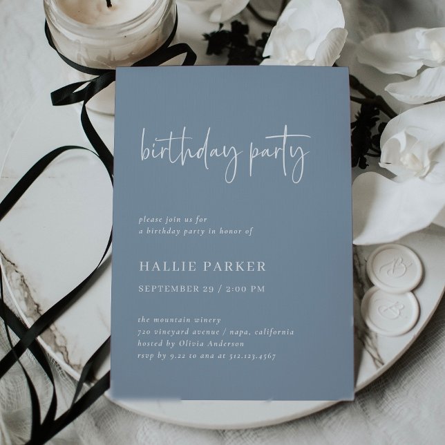 Invitation Simple et moderne | Dusty Blue Anthday Party (An elegant, chic adult birthday party invitation for any age in dusty blue)