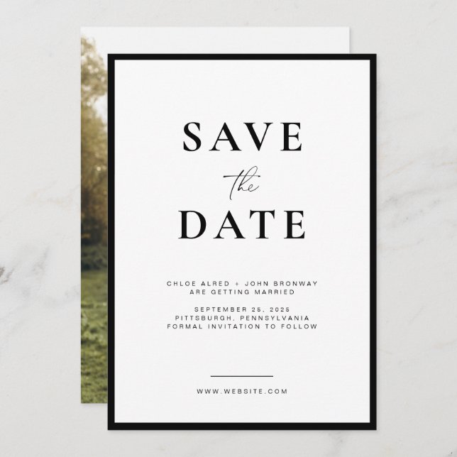 Invitation Simple et Moderne Save the Date avec Photo (Devant / Derrière)