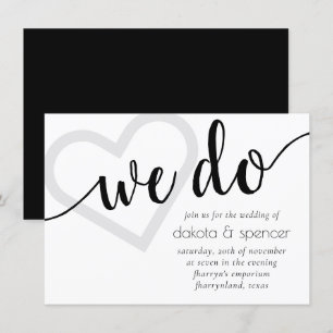 Invitation Simple et moderne Script Coeur noir et blanc