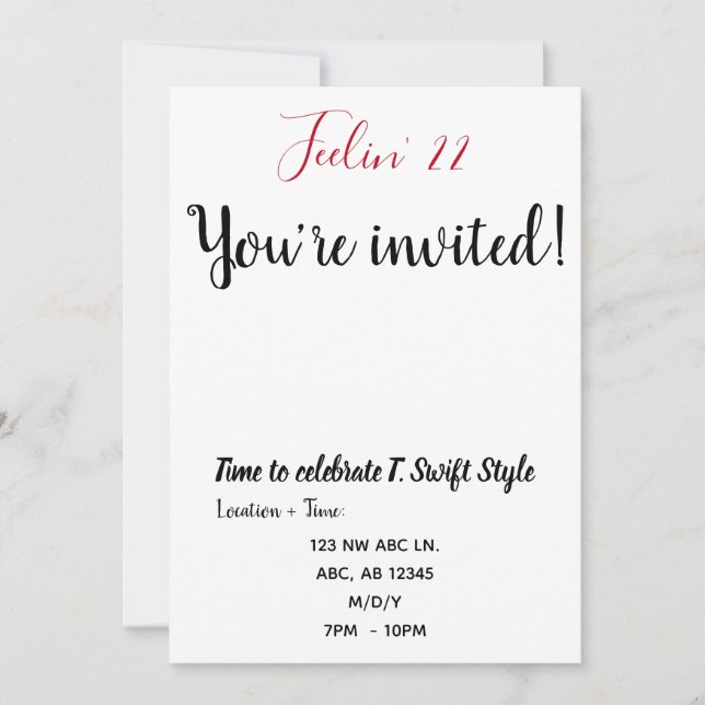 Invitation simple et ordinaire pour un 22e anniver (Devant)