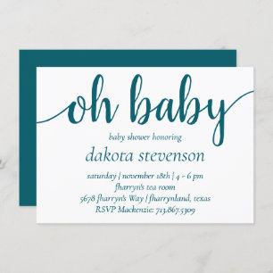Invitation Simple et Turquoise   Script de floraison bleu-ver