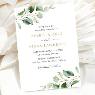 Invitation Simple Eucalyptus Mariage or deux en un