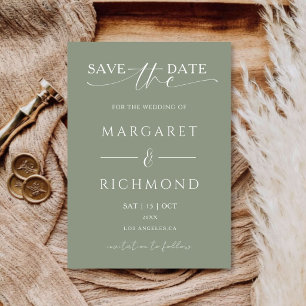 Invitation Simple Faire Mariage Vert Sauge Économisez La Date