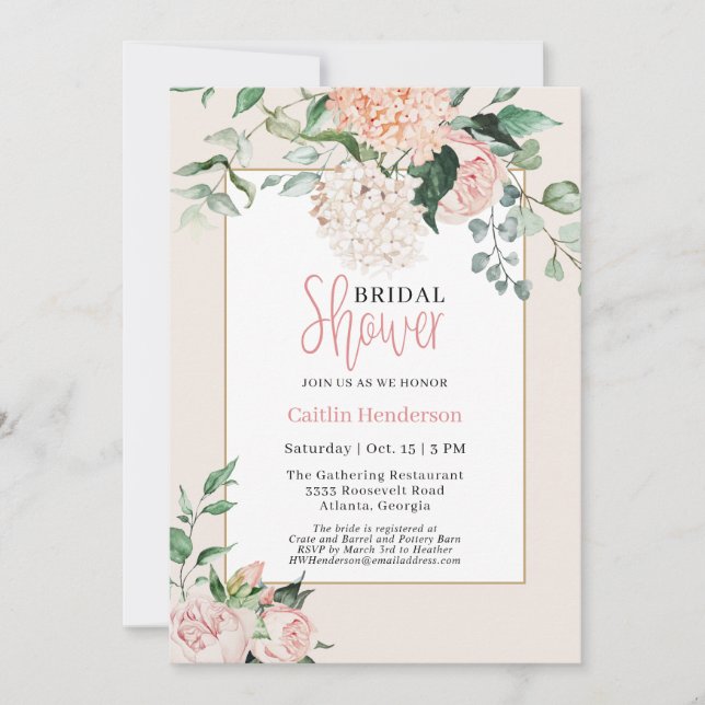 Invitation Simple Fard Rose Floral Hydrangea Fête de Mariage (Devant)