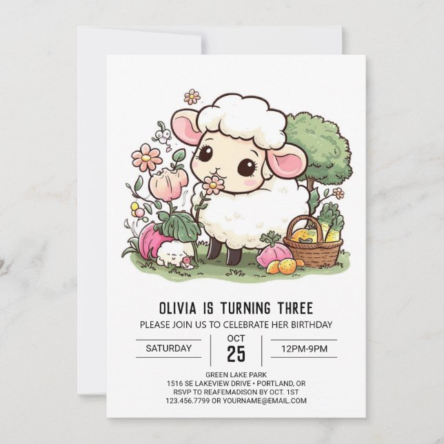 Invitation Simple Farmyard Sheep Digital Anniversaire (Devant)