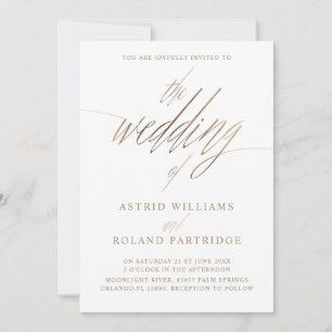 Invitation Simple Faux Or Appel Doré Calligraphie le Mariage