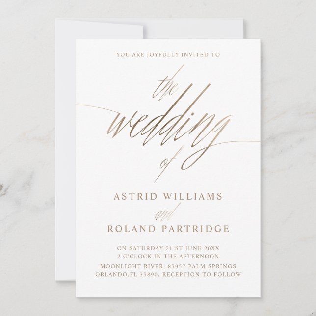 Invitation Simple Faux Or Calligraphie le Mariage de (Devant)