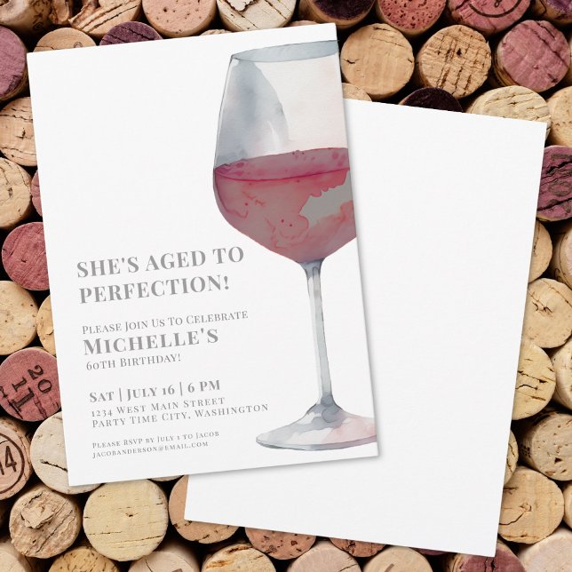 Invitation Simple Fête d'anniversaire au vin rouge élégant (Wine Simple Sixty 60th Birthday Party Invitation)