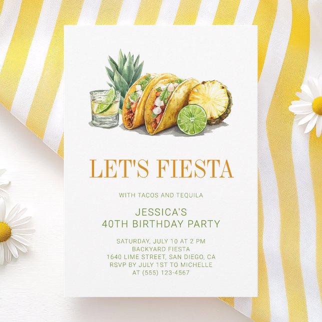 Invitation Simple Fête d'anniversaire de 40 ans Tacos mexicai (Simple Mexican Tacos Fiesta 40th Birthday Party Invitation)