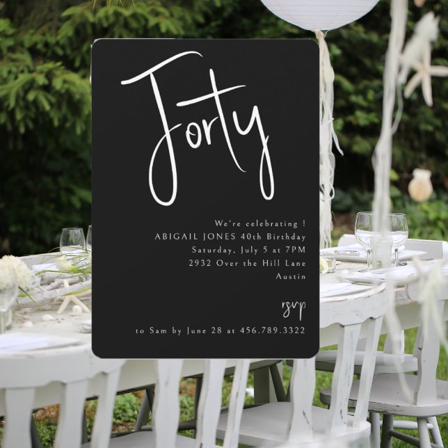 Invitation Simple fête d'anniversaire noir pour 40 ans (Créateur téléchargé)