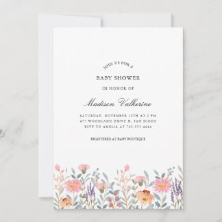 Invitation Simple Fête de Bébé Jardin Floral Aquarelle
