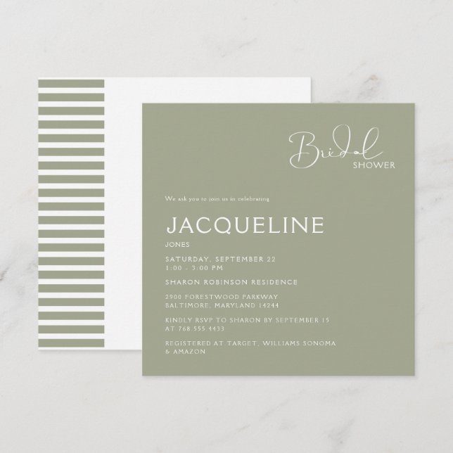 Invitation Simple Fête de Mariage au Vert de Sauge (Devant / Derrière)