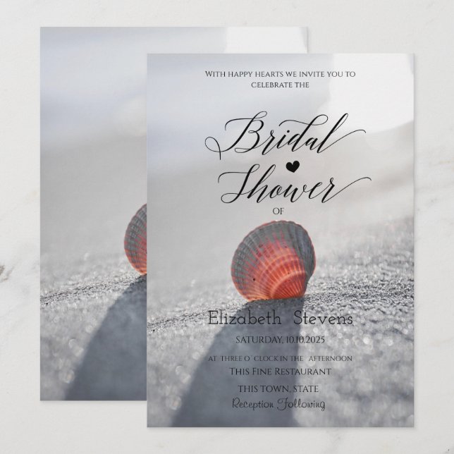Invitation Simple Fête de Mariage de Coquillages de Plage  (Devant / Derrière)