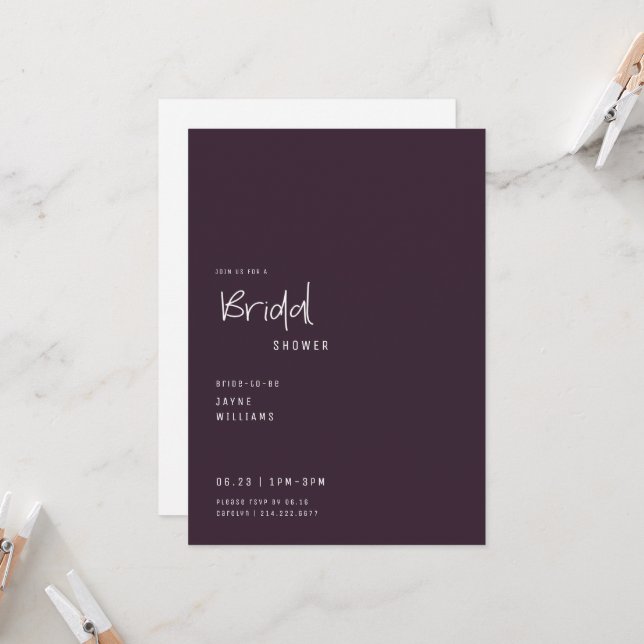 Invitation Simple Fête de Mariage Texte Seulement Vin  (Devant/Arrière en situation)