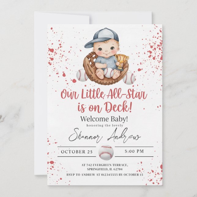 Invitation Simple Fête de Naissance de Baseball Un Petit Batt (Devant)